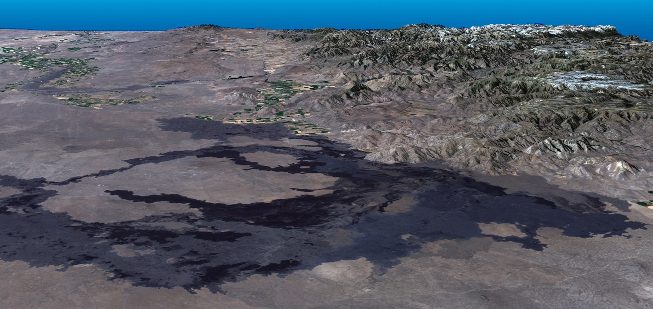 Craters_of_Moon-landsat oblique aerial vies of a lava field