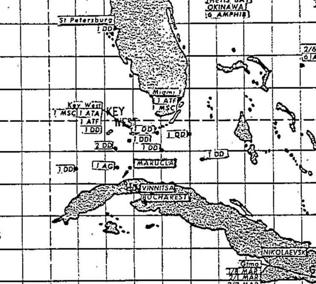 Map of Soviet and US vessels off Cuba, 1962