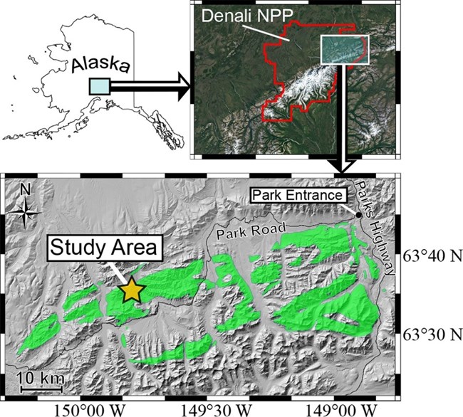 two maps of denali park study area in alaska
