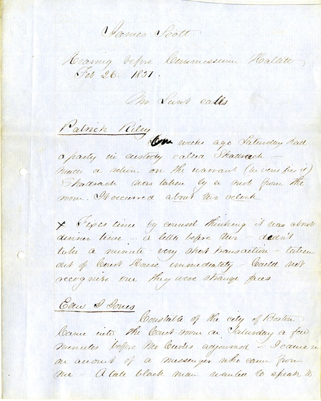 Handwritten notes in the case of James Scott, 26 February 1851 Handwritten notes