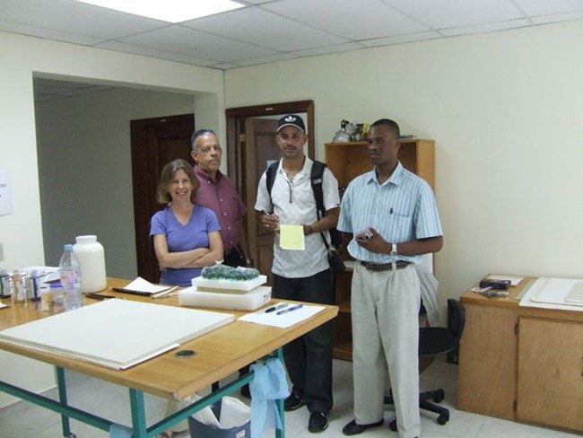 Conservators at the Conservation Resource Center, Port-au-Prince, Haiti. Conservators at the Conservation Resource Center, Port-au-Prince, Haiti