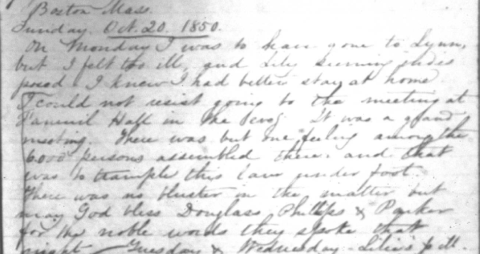 Cursive writing of a journal entry by Caroline Healey Dall