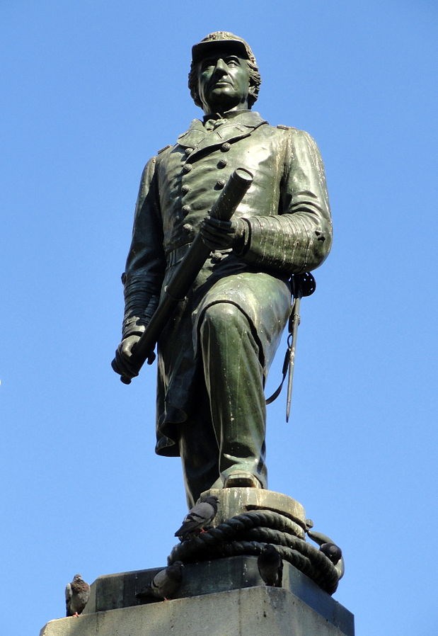 David G. Farragut Memorial, Farragut Square, Washington, D.C., USA.  Farragut is wearing military uniform holding a telescope.
