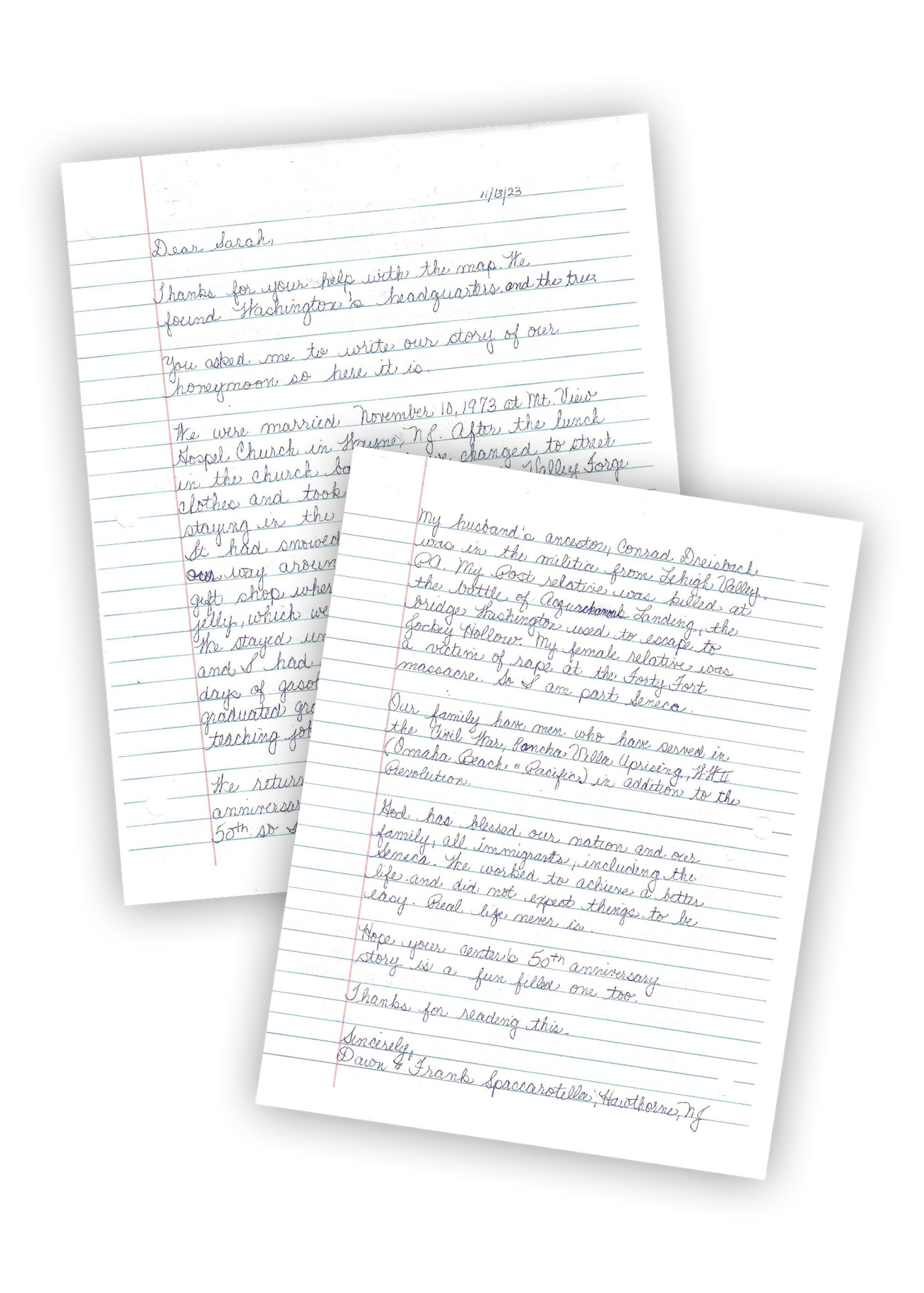A hand written note on lined paper