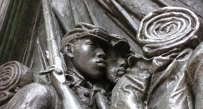 Memorial's depiction of the 54th Massachusetts Regiment soldiers