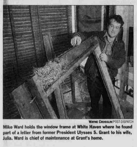 Dearest Julia Letter STLPD Article (2) Man in National Park Service uniform holding a window frame.