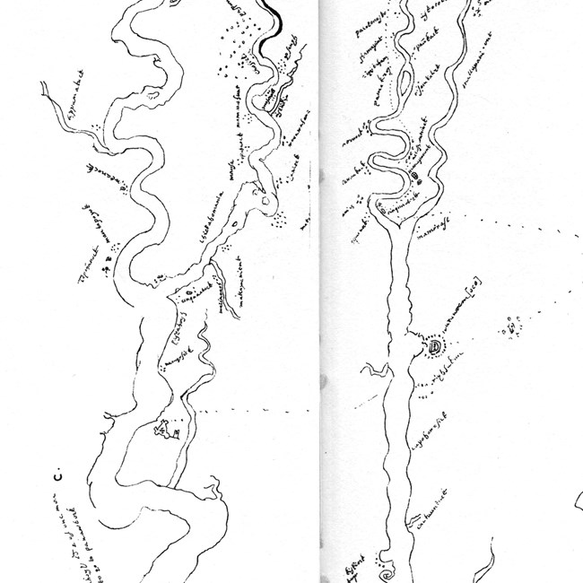 Detail from a handrawn line map.