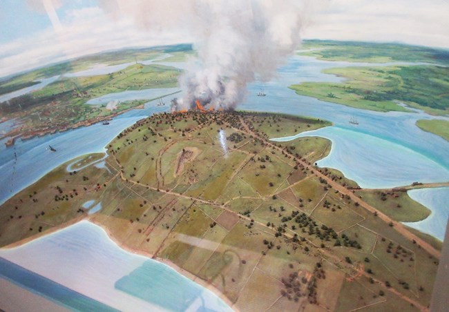 A diorama of the Battle of Bunker Hill.