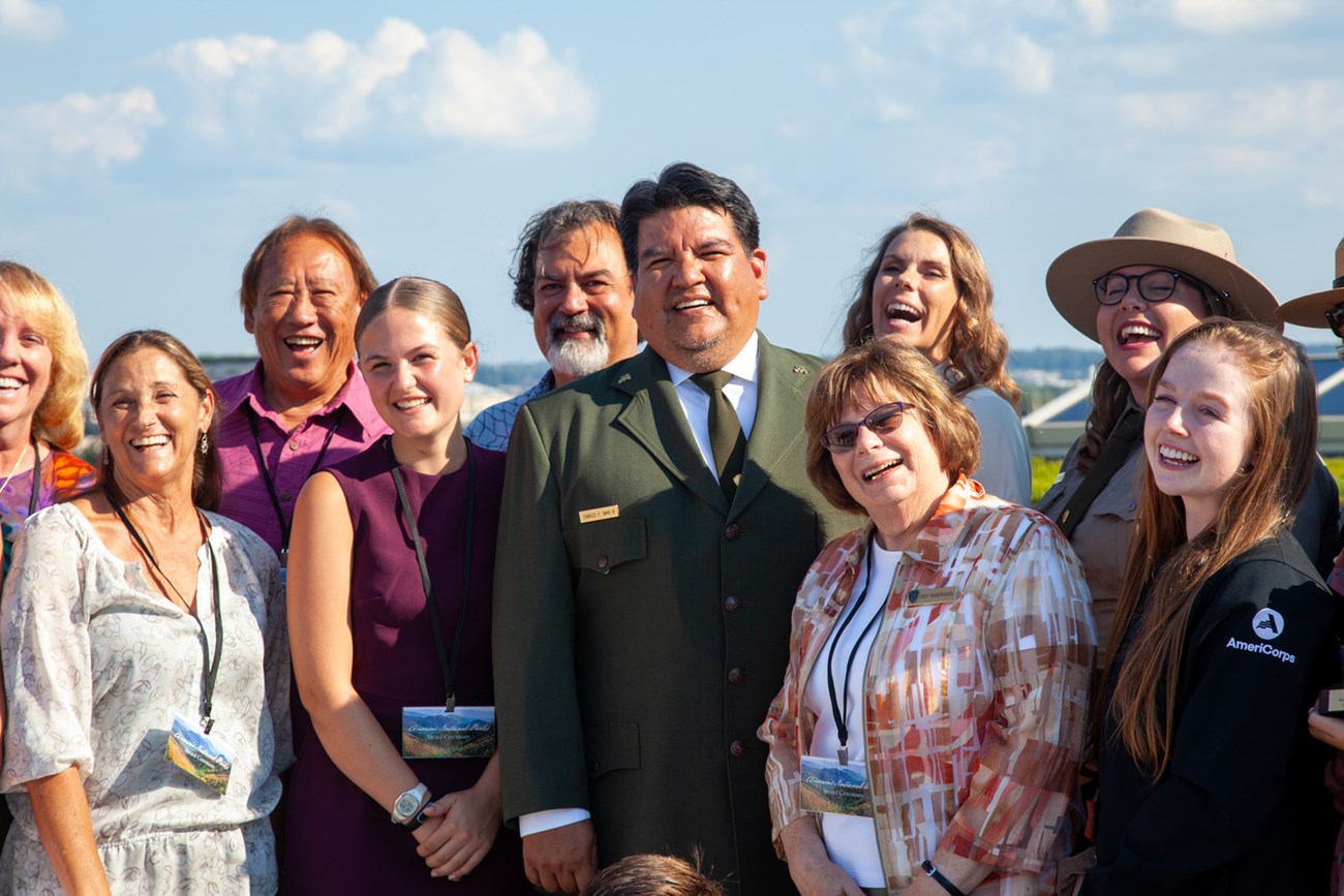 Director Sams with volunteer award recipients, Community Volunteer Ambassadors, and NPS staff who support volunteers.