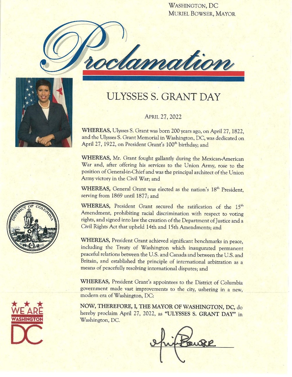 Grant 200th Message from The District of Columbia Grant 200th Message from The District of Columbia