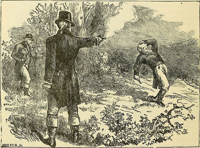 This illustration represents the duel between Hamilton and Burr