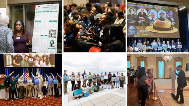 EFTA-HBCUI workshop collage A collage of photos depicting youth presenting and speaking to people