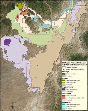 ELMA_flows-final-6-9-15-web-link-crop-301wide map of 5 lava flows on top of a satellite photo