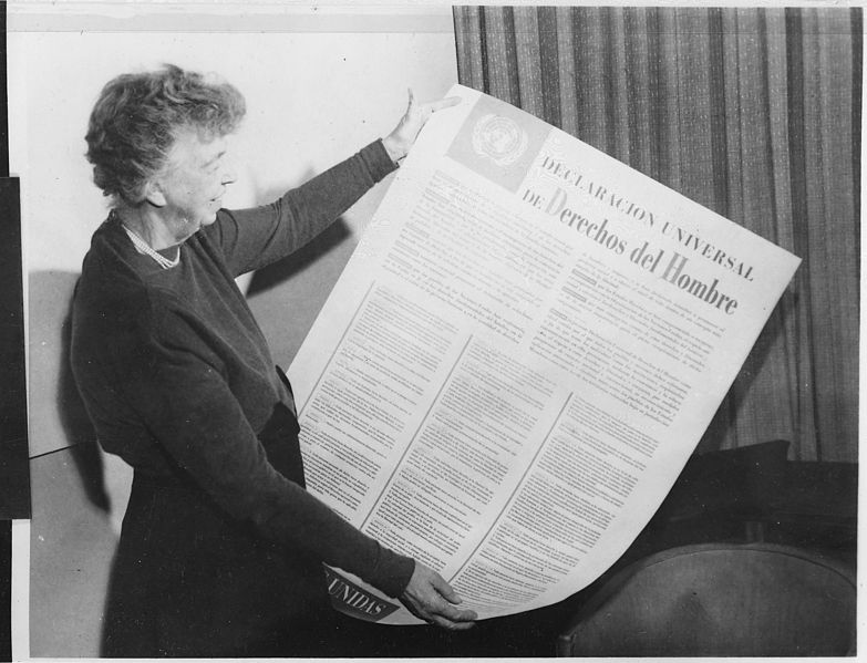 Eleanor Roosevelt holds the Universal Declaration of Human Rights