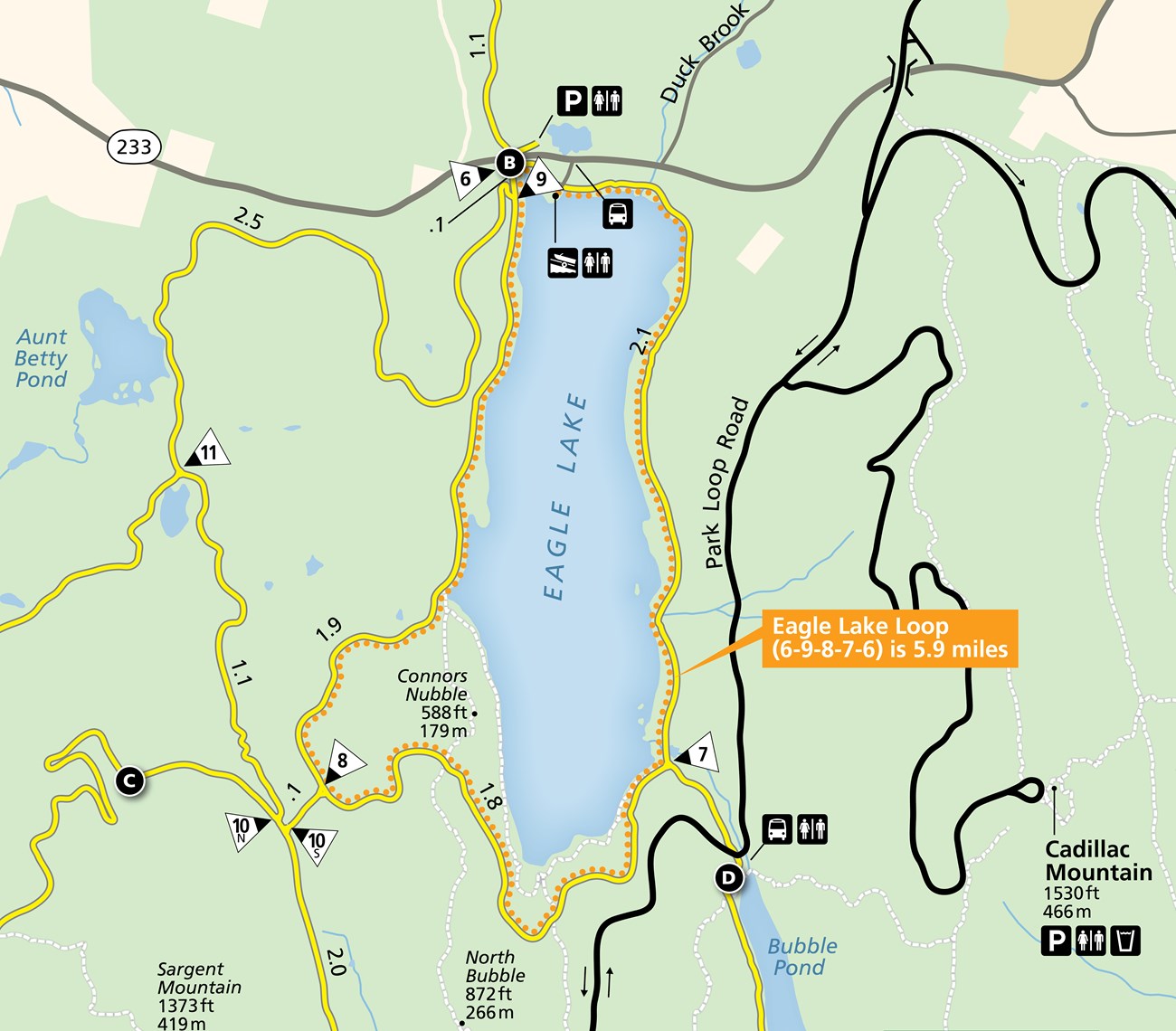 Map of the Eagle Lake Carriage Road Loop in Acadia National Park