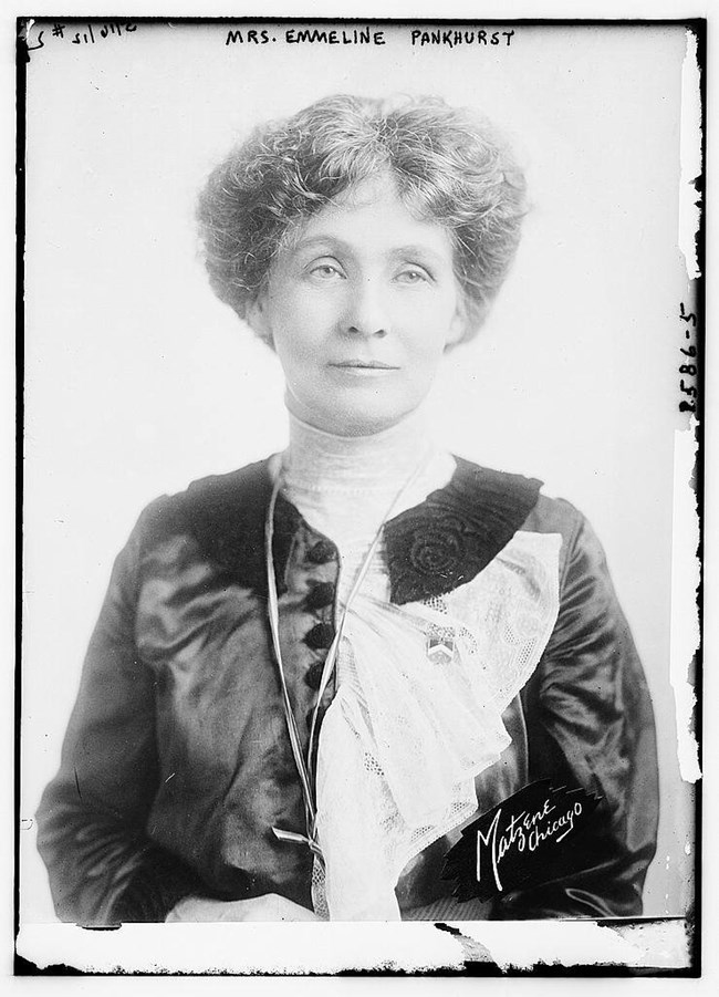 black and white portrait of Emmeline Pankhurst. LOC