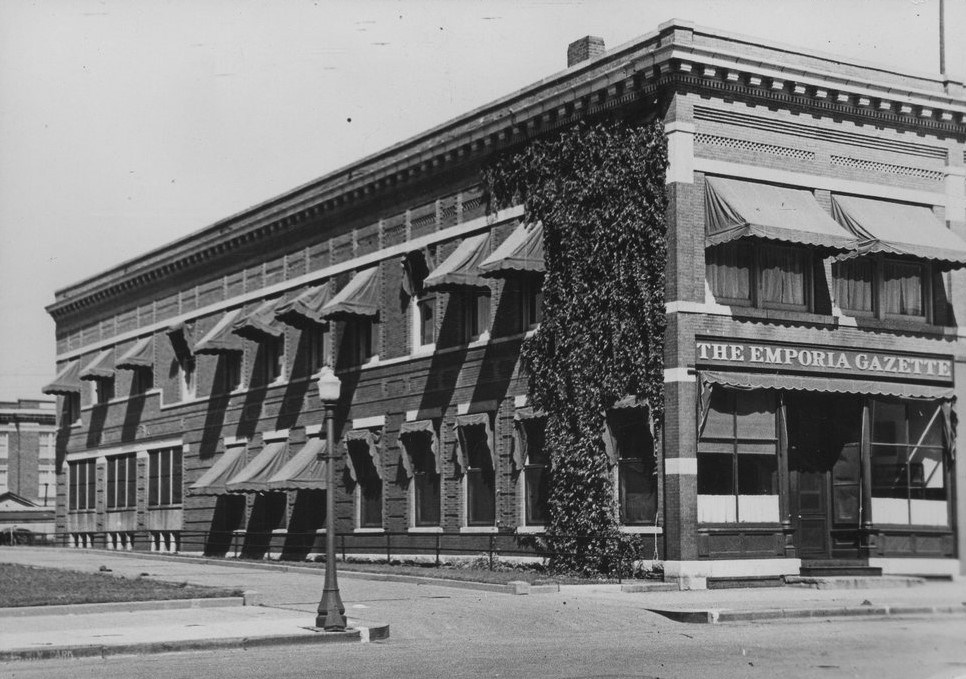 Black and white photo of building called Emporia Gazette