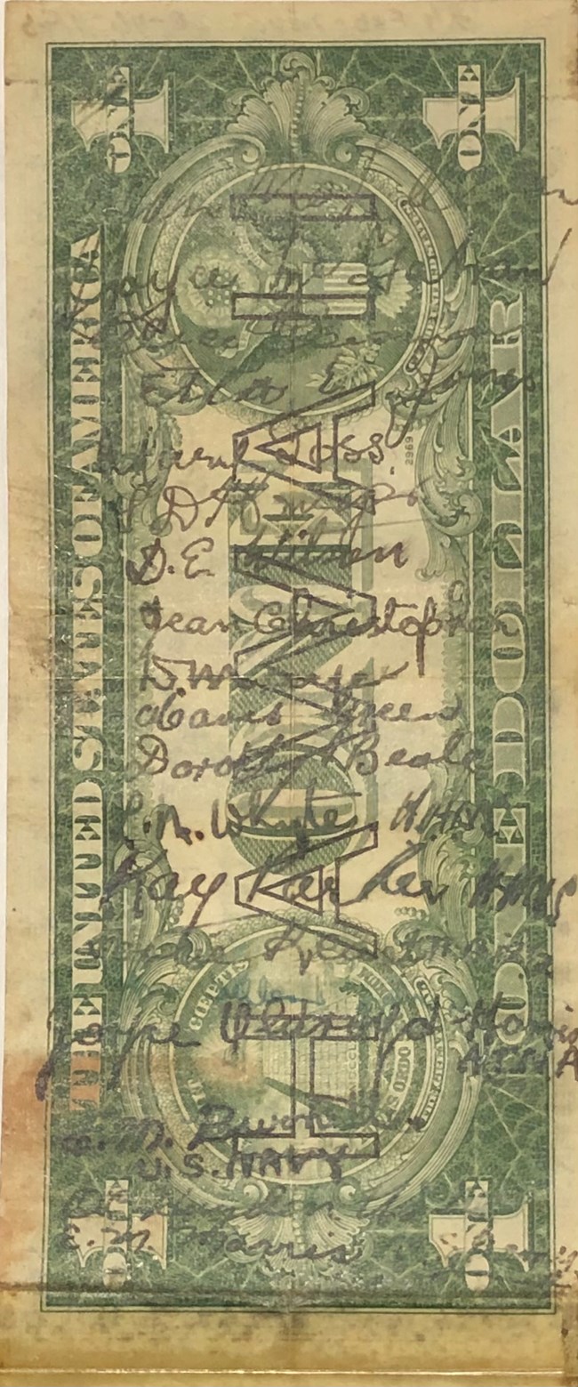 Etta James Short Snorter dollar bill with autographs on it