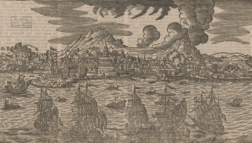 ships in the harbor with Boston in the background.