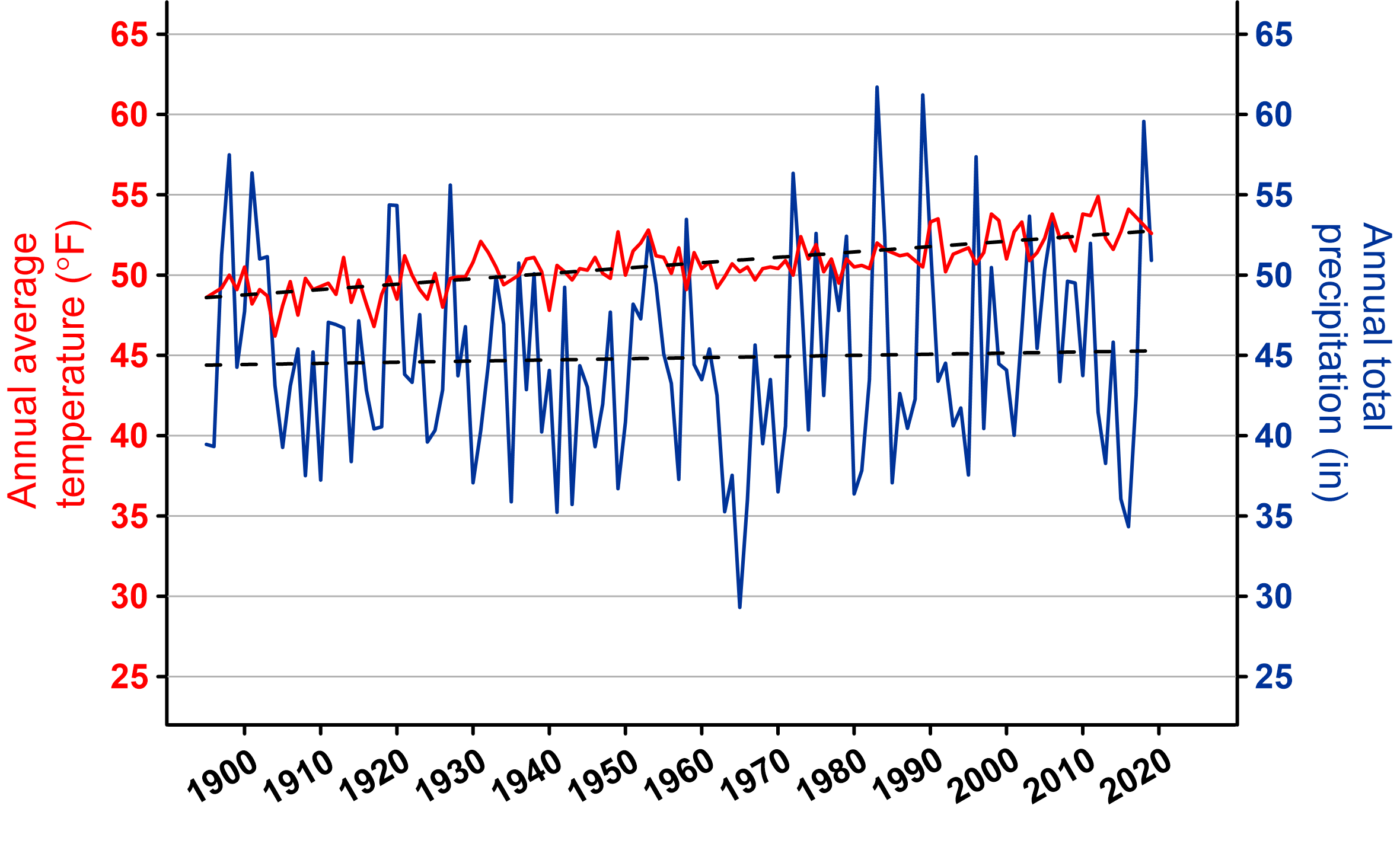 trend lines for precipitation and temperature