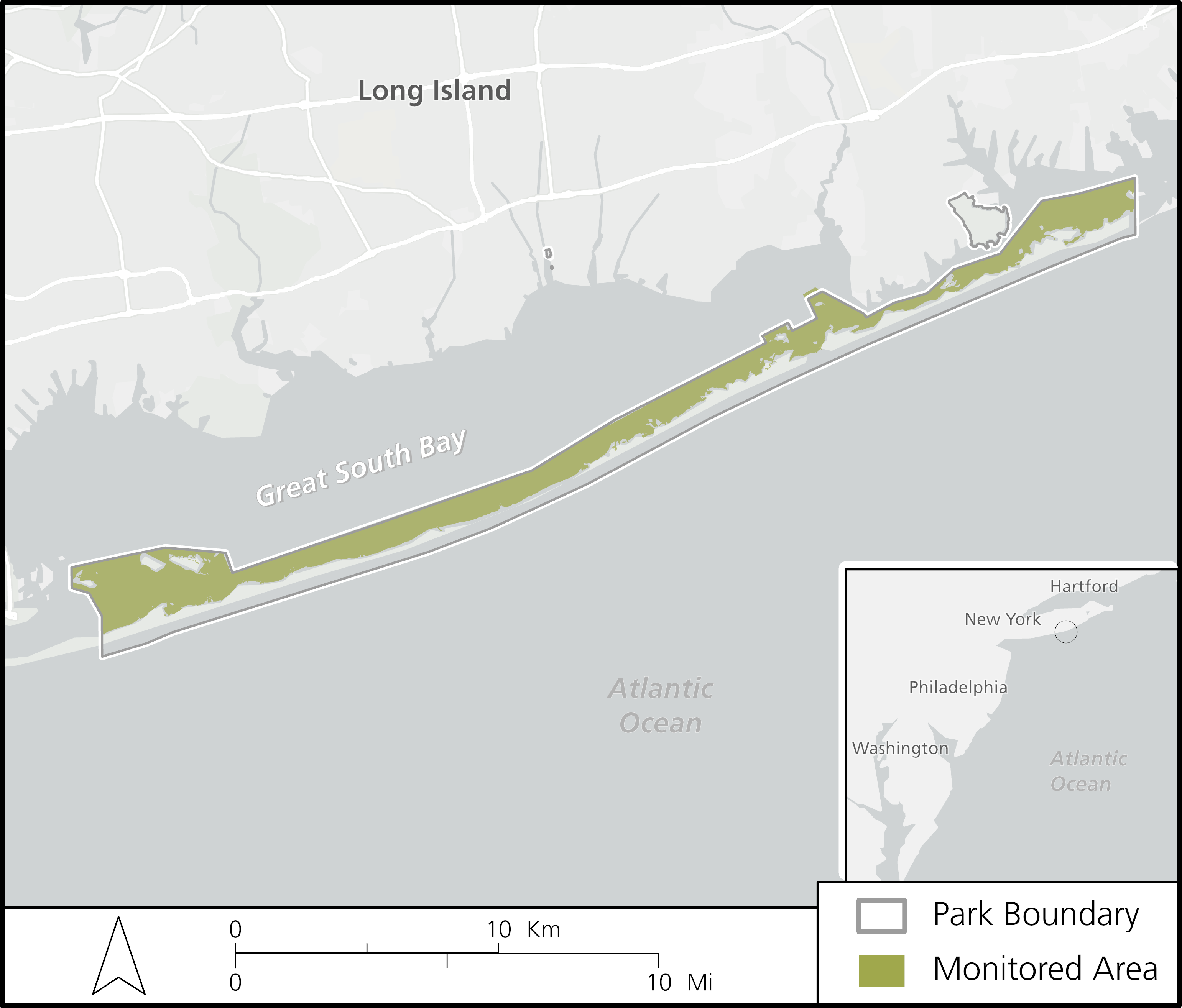 Fire Island Map of the Fire Island National Seashore estuarine systems which are monitored for nutrient enrichment, and located on the South Shore of Long Island, New York.
