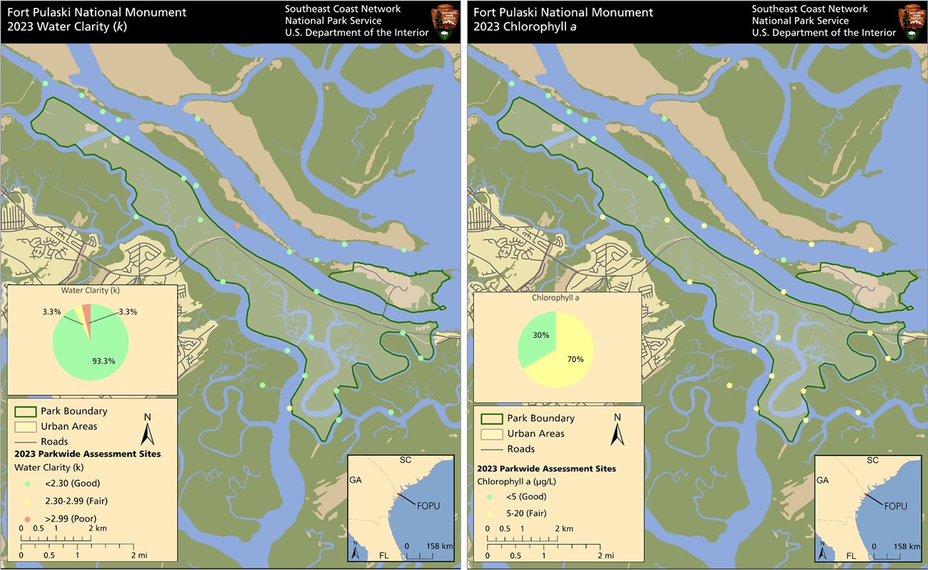 Water Clarity and Chlorophyll a Maps showing water clarity and chlorophyll a percentages