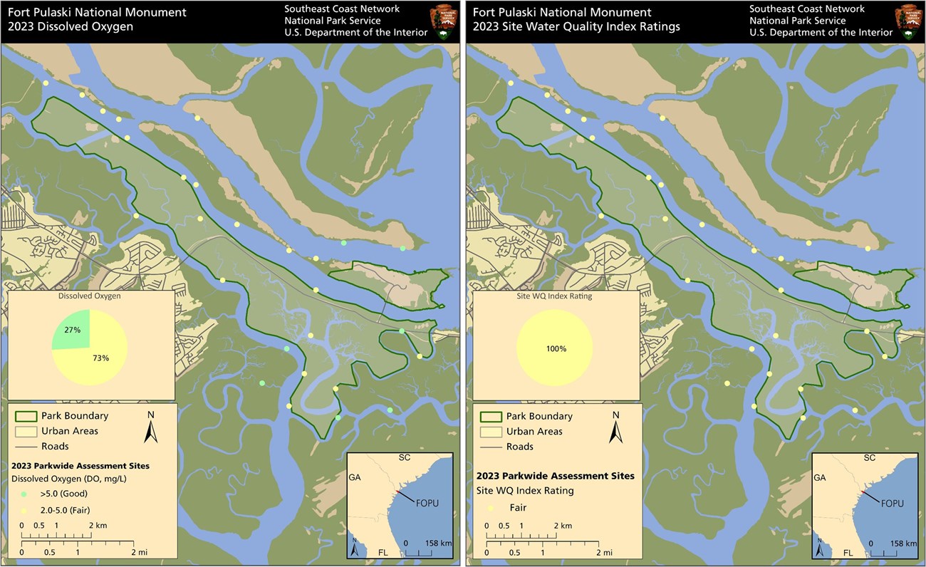 Dissolved Oxygen and Site Water Quality Index Maps showing dissolved oxygen and site water quality index at the park