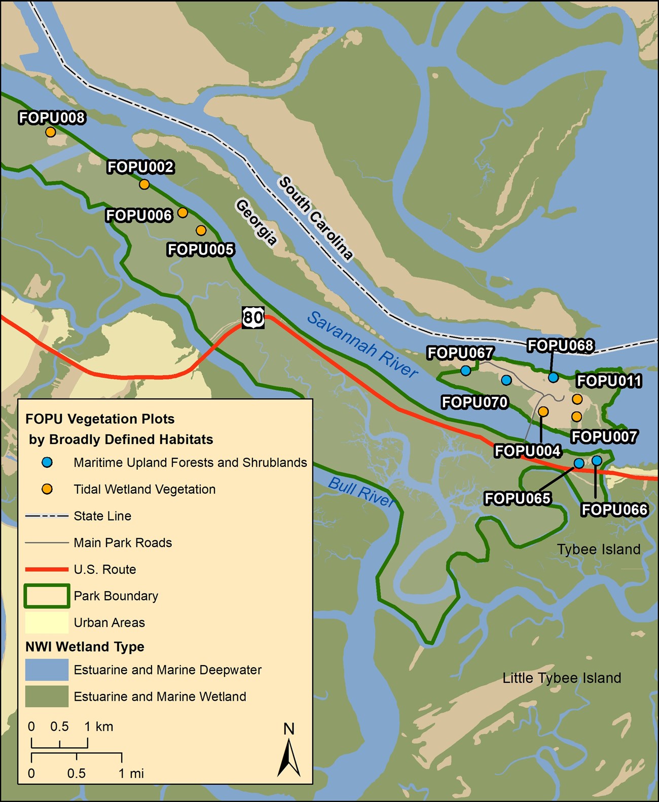 Map showing vegetation plots