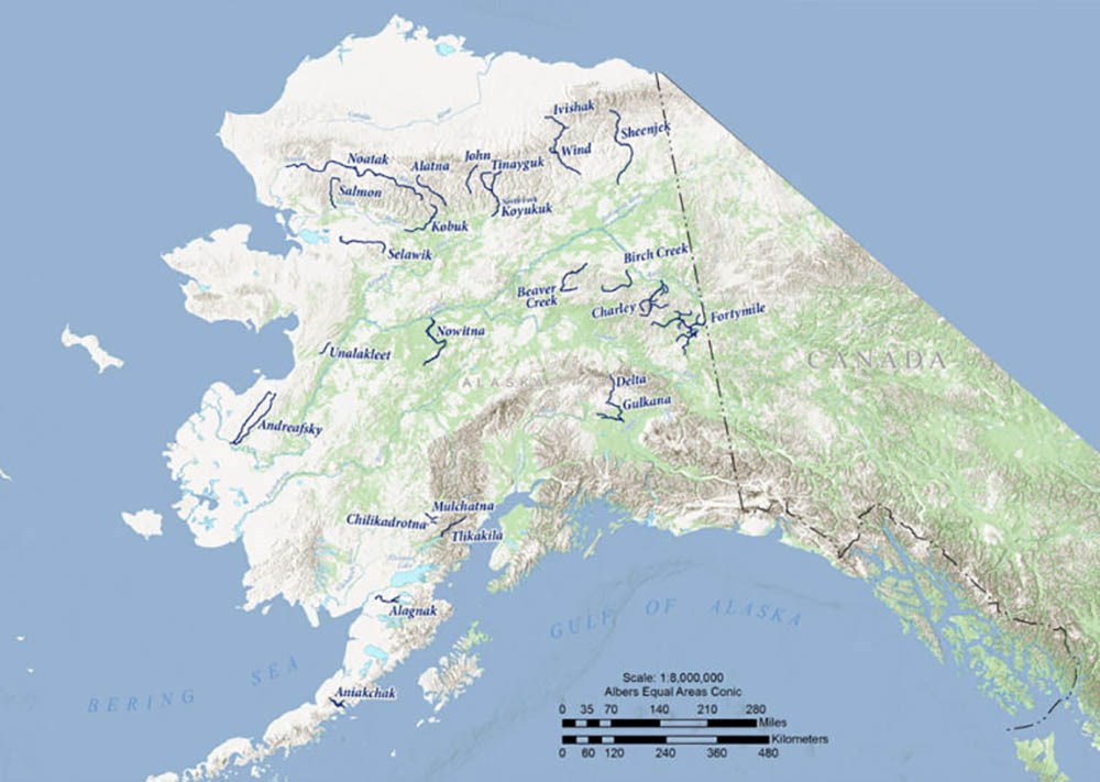 Map of 26 wild and scenic rivers explored as part of field work for ANILCA.
