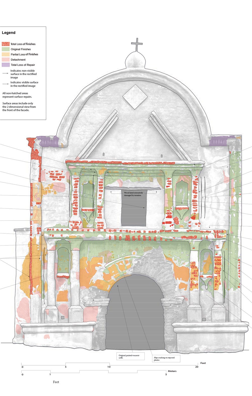 An auto cad output of the mission church facade.