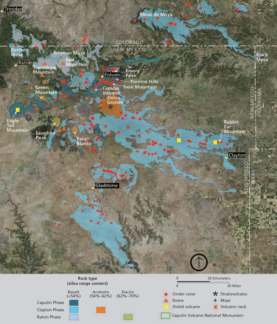 map of the north east corner of new mexico showing volcanic flows.