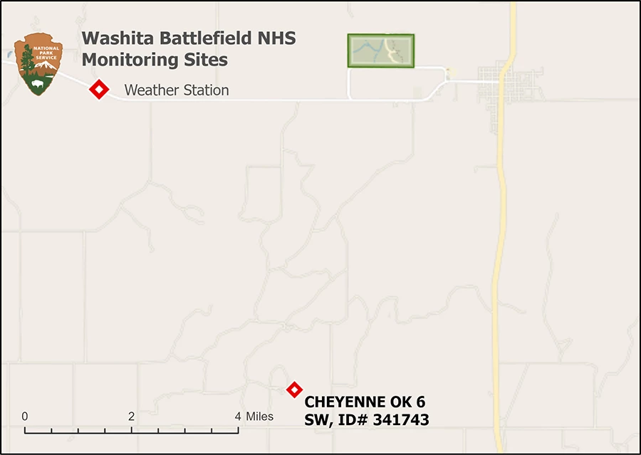 Figure 1: WABA map Map of weather station location five miles south of Washita Battlefield National Historic Site.