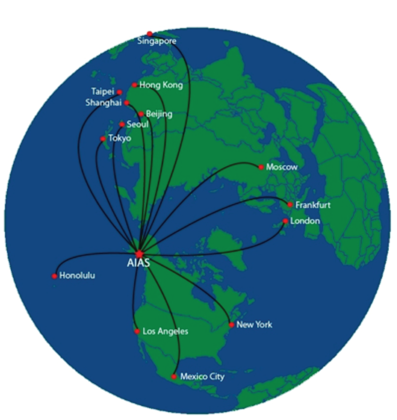 Fig1-World-City-Locs-Compared-to-Anchorage-Alaska-Intl-Airport-System-Permission-Granted An image of the globe focused on the northern hemisphere showing the Anchorage airport in relationship to other major global cities.