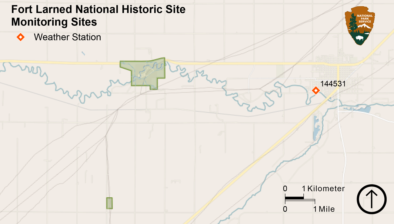 Figure 1: Map of Monitoring Sites Map of weather station located several miles east of Fort Larned National Historic Site.