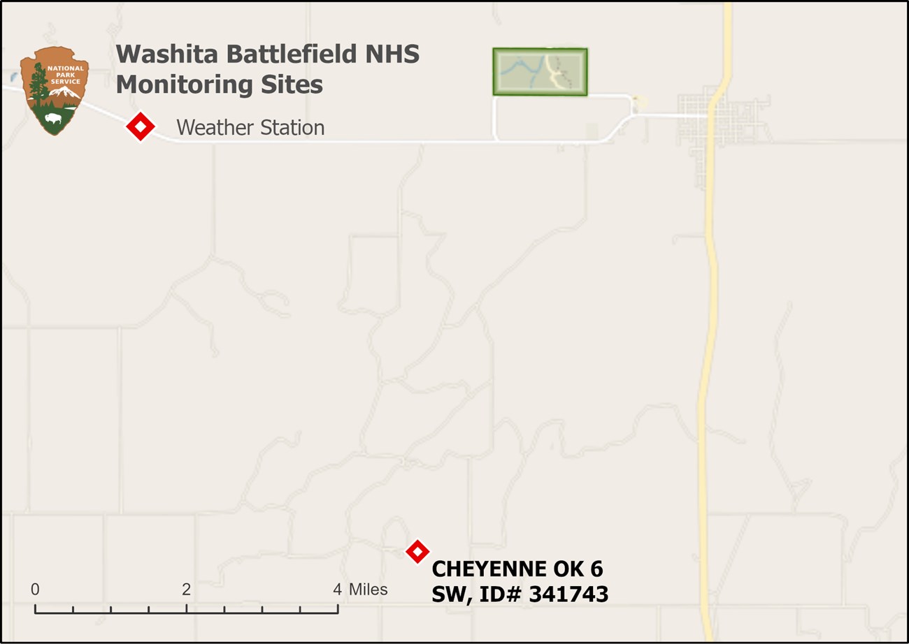 Fig 1: Map Map of weather station location five miles south of Washita Battlefield National Historic Site.