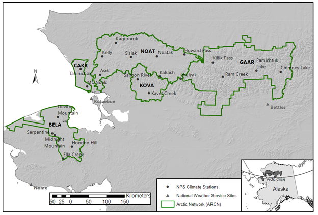 Fig2_ARCN climate station locations Map showing the locations of climate stations across Arctic parks.