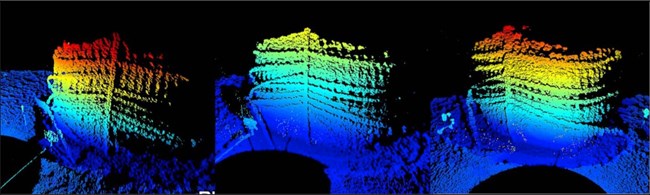 Three false color images of the bow of the Sloop Island Canal Boat.