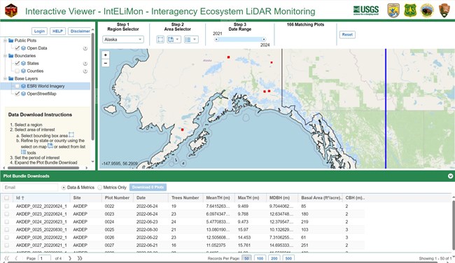 Screenshot of the Terrestrial Lidar Scan Alaska database