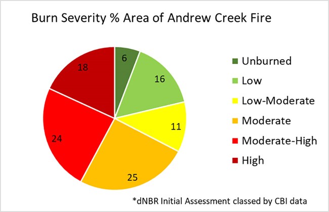 Figure 2_burn severity_web A pie-chart showing the percent of the burn area by severity.