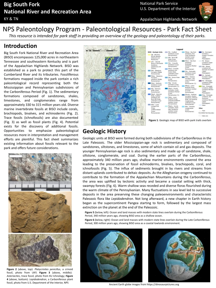 Figure 3 (Left) Photo of a factsheet for a fossil site.