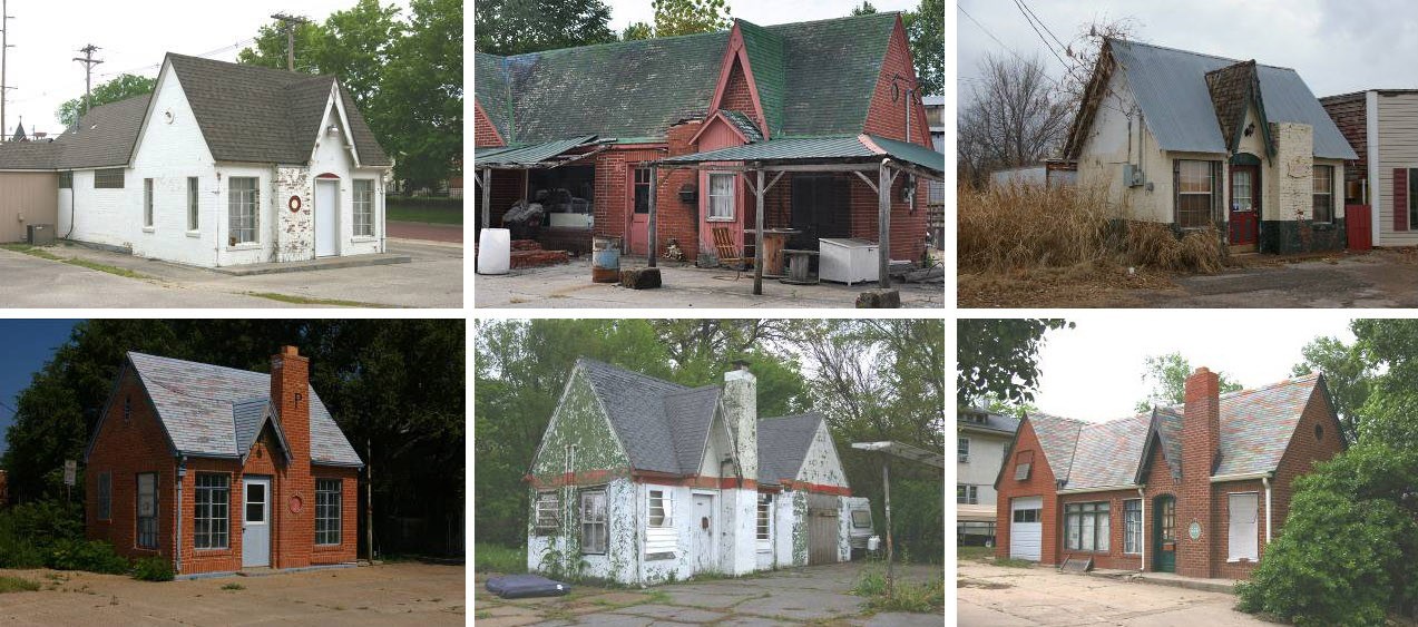 6 vacant brick buildings in various states of disrepair.
