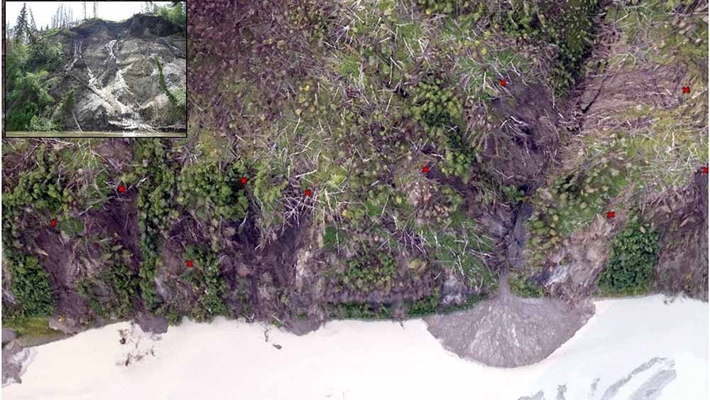 Figure 7_Sfm slump_web Aerial imagery of a burned area showing landslides.