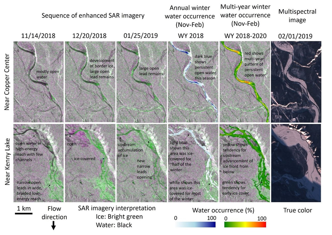 A multi-part figure showing imagery from two locations over different dates.