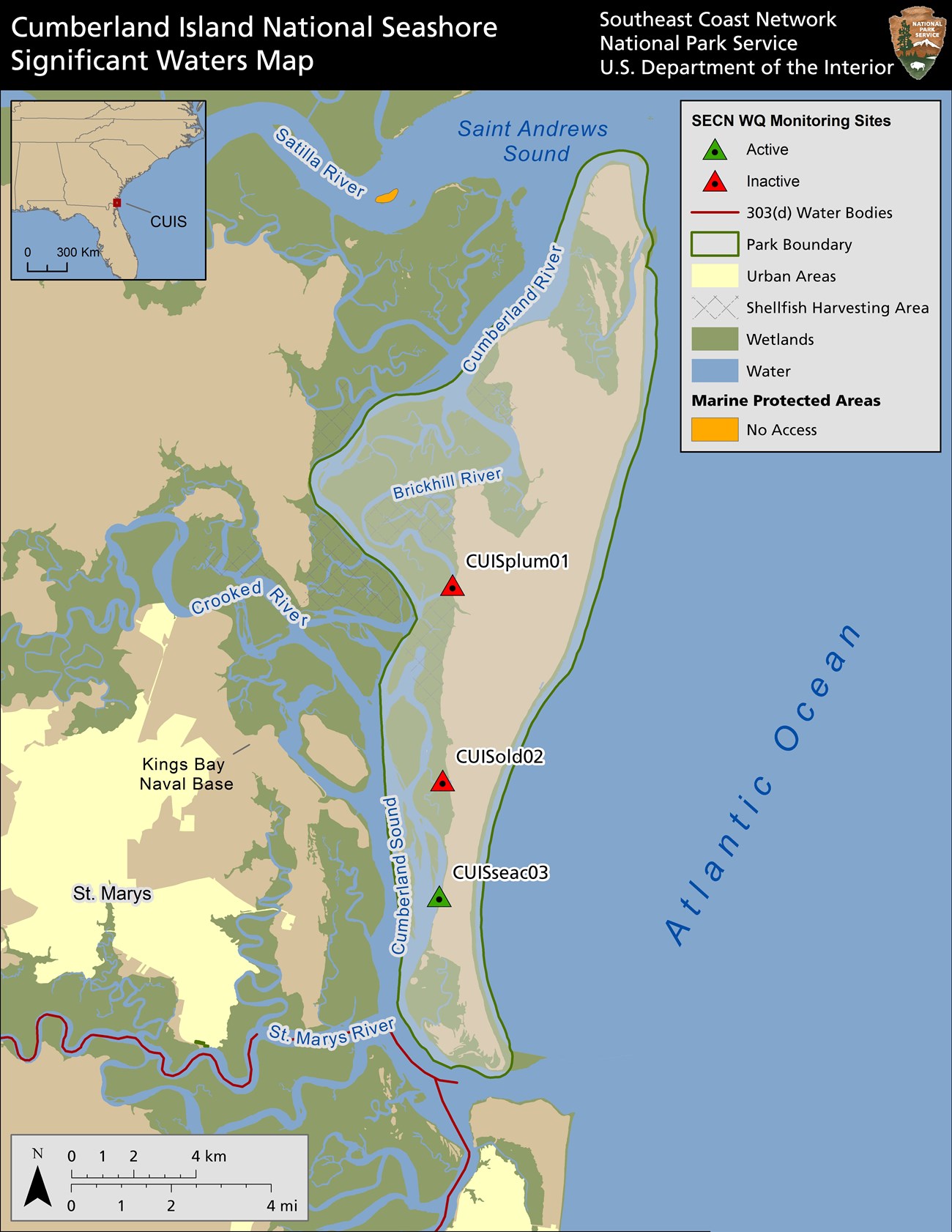 CUIS Monitoring Sites Map of CUIS with monitoring sites designated with red triangles