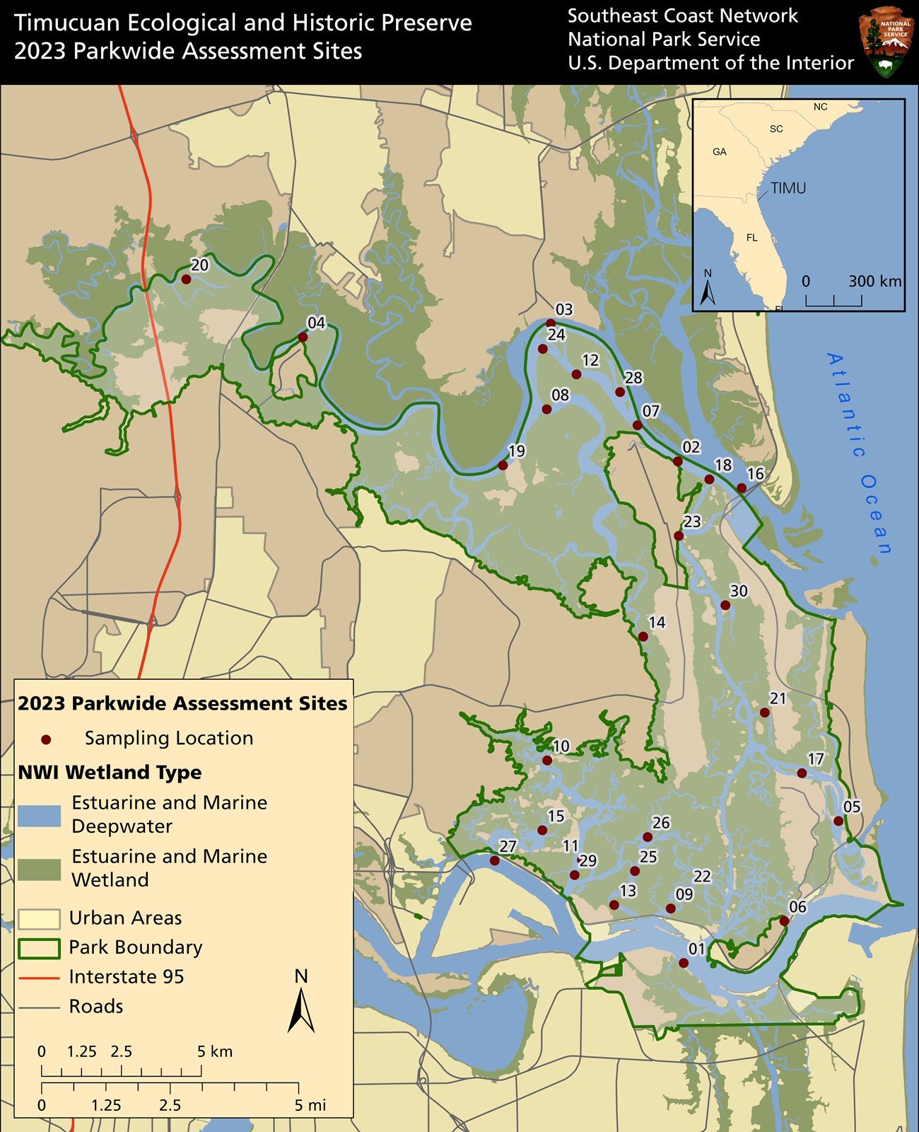 Map of park assessment sites at the park