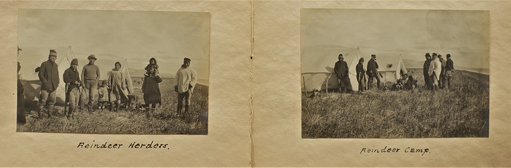 Two images side by side showing reindeer herder camps.