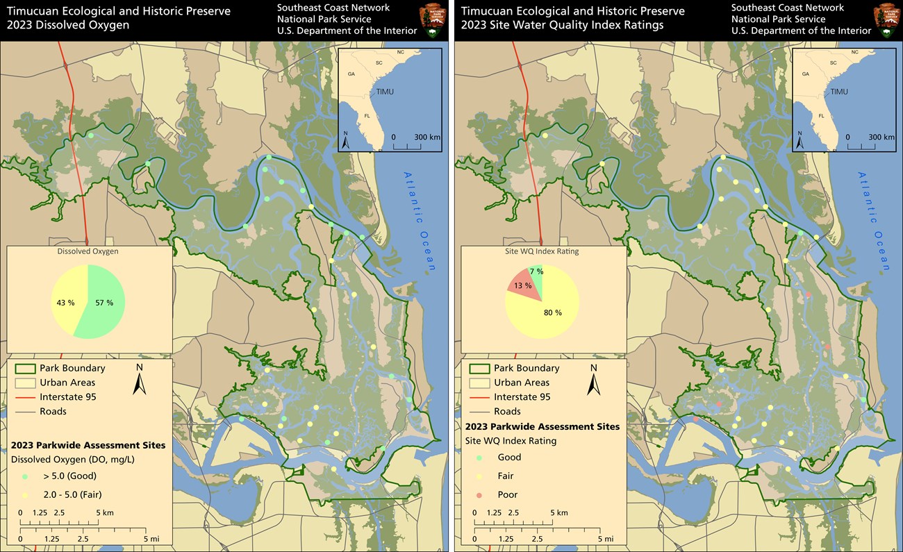 Maps showing dissolved oxygen and site water quality index ratings at the park