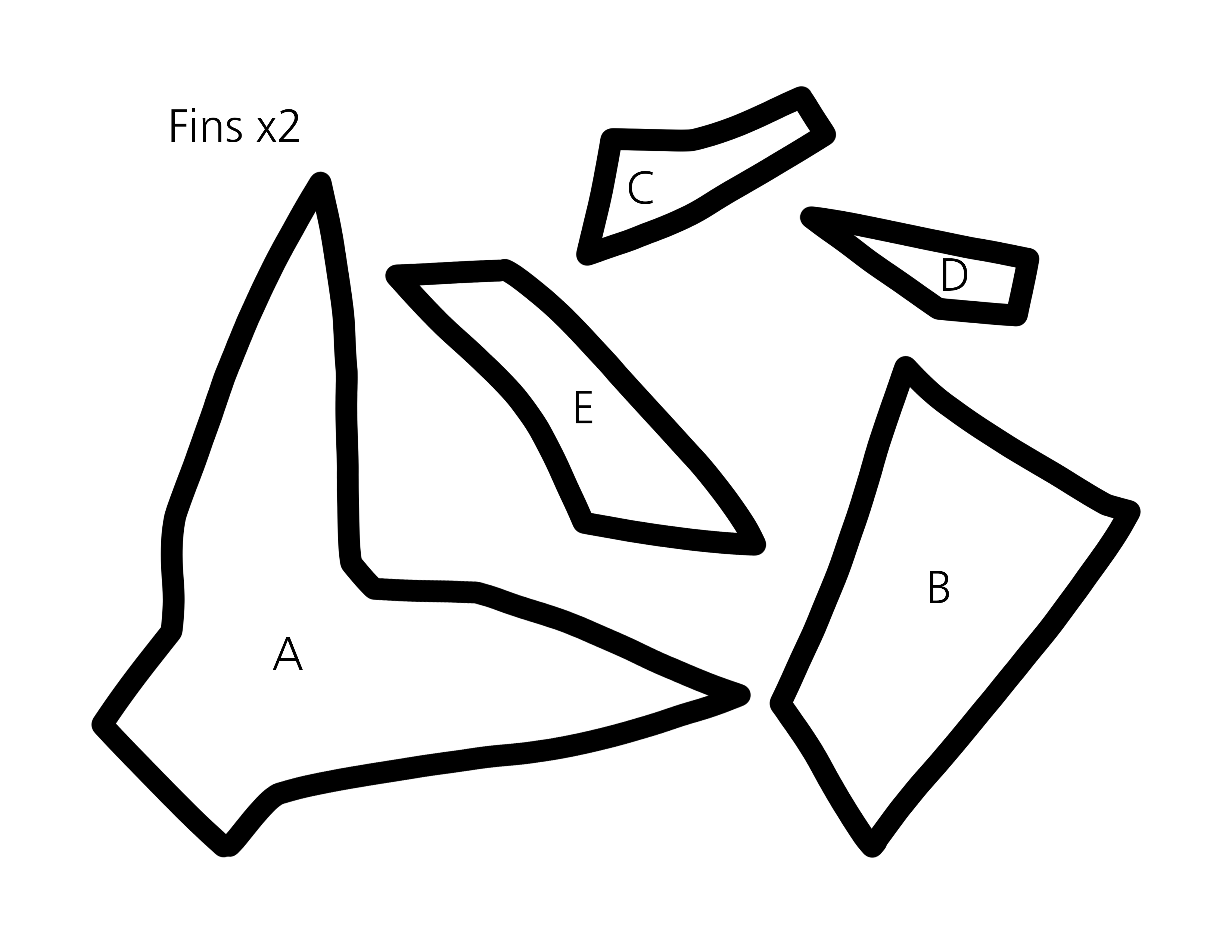 Sewing pattern for the fins of a fish.
