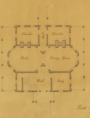 First Floor plan cropped2 This illustration of the first floor plan of Hamilton Grange shows the interior octagonal rooms within a square home.