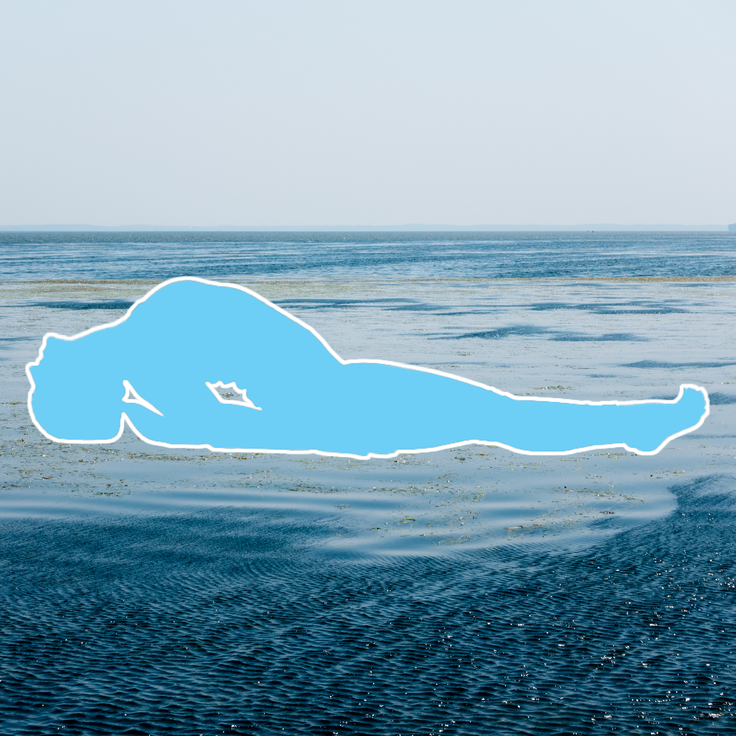Fish Pose Outline of a woman in fish pose on a background of water.